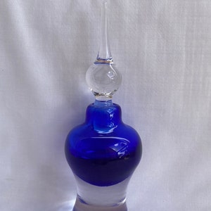 Vintage Silverbrook Cobalt Blue Signed Blown Art Glass Perfume Bottle Vintage Blue Art Deco Blown Glass Perfume Bottle with Stopper 1983