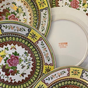 Vintage Famille Jaune Chinoiserie Porcelain Plates-Yellow Pink -Chinoiserie -Wall Plates- Rose Medallion-Made in China-SOLD INDIVIDUALLY