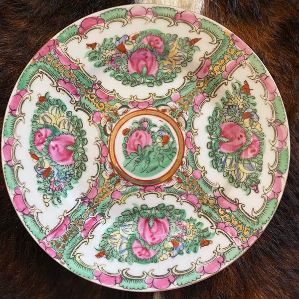 Vintage Canton Famille Rose Medallion 8” Salad Plates  - Verte Famille - mid 20th century- Chinoiserie - Vintage China- Sold INDIVIDUALLY