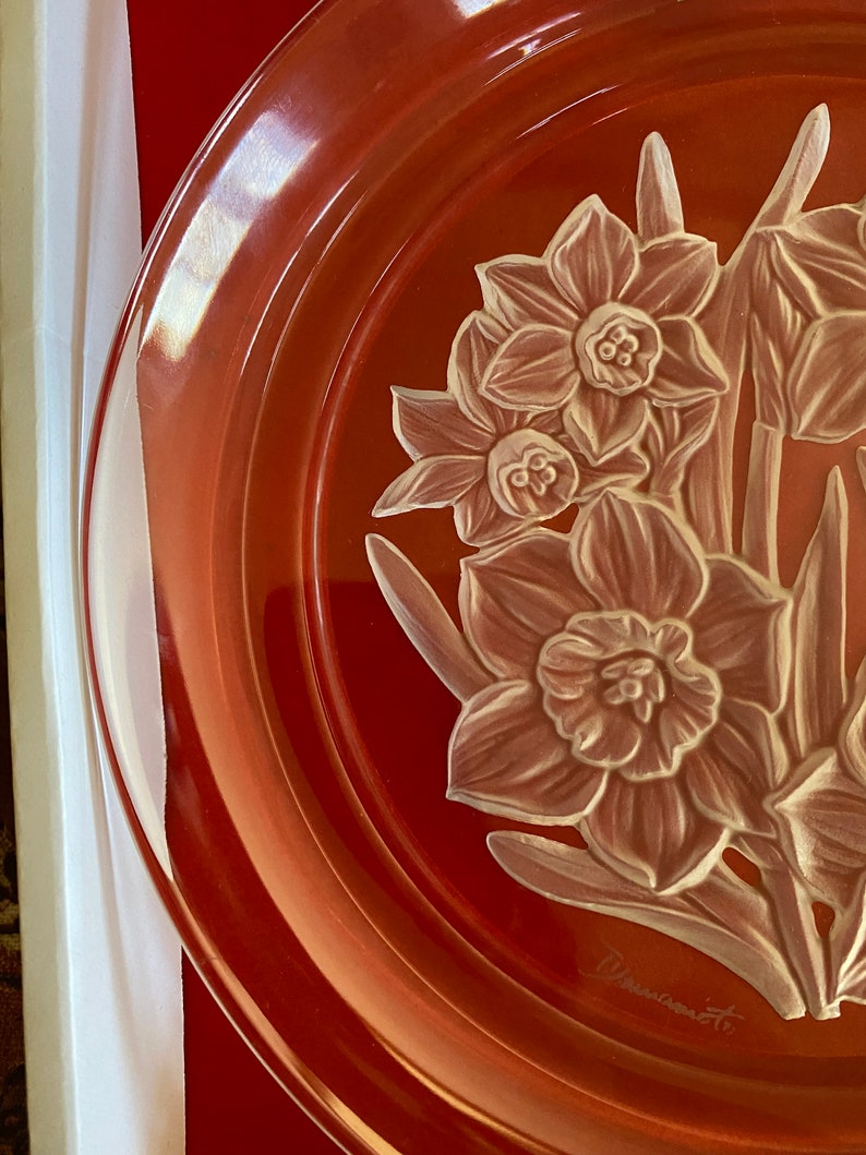 Vintage Hoya Crystal Japan Flower of the Month Plate Daffodils Etsy