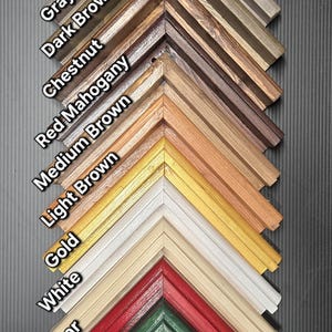 Peut inclure: Présentation d'échantillons de cadres flottants Regal, avec différentes couleurs et finitions. Les couleurs incluent le noir, le gris, le marron, le rouge, le vert et le bleu. Finitions brillantes et mates. Le texte "Regal Floating Frame" est visible.