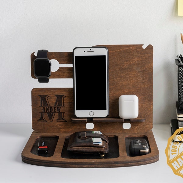 Docking Station Personalized Boyfriend Gift, Desk Organizer New Job Gift For Him, Charging Station Doctor Best Friend Gift