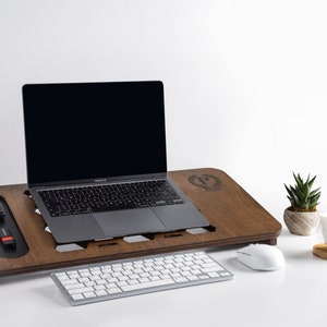 Wooden Laptop Stand Gift For Him, Office Desk Accessory Gift For Boyfriend, Ergonomic Computer Holder, Lap Desk, Workspace Desk Accessories