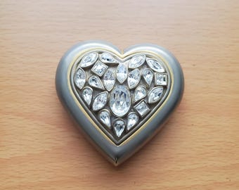 Yves Saint Laurent clear crystal heart-shaped powder compact, Robert Goossens for YSL, 1990s
