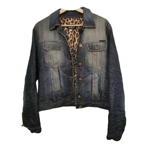 Dolce & Gabbana Leopard-lined Denim Jacket With Rhinestone Y2k