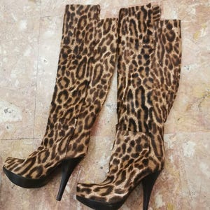 Baldinini Leopard Print Leather Stiletto Thigh-high Boots, Made in
