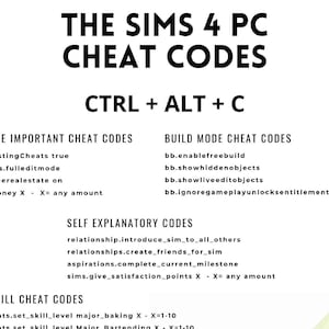 Sims 4 Custom Content the Sims 4 Cheat Code Cheat Sheet | Etsy Israel