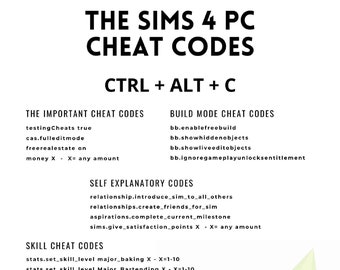 Sims 4 Custom Content | The Sims 4 Cheat Code Cheat Sheet Guide | Printable | Digital Download