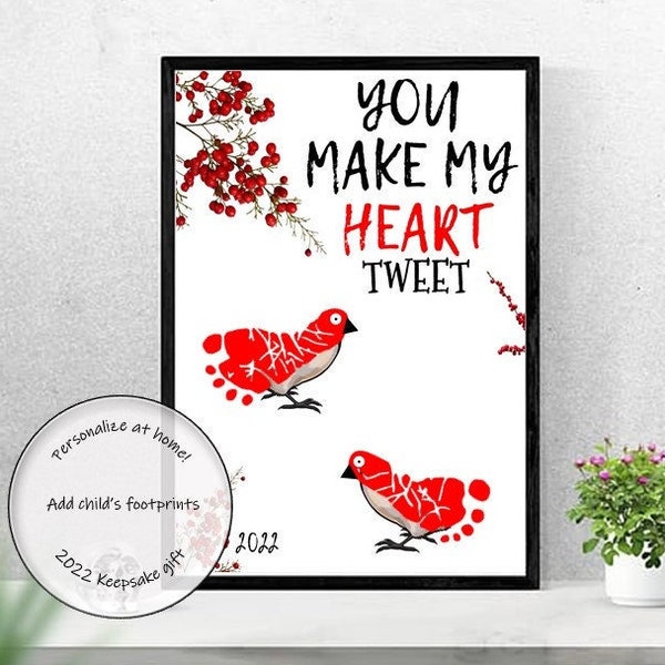 HEART TWEET Footprints kids craft / Valentine's Day gift / PRINTABLE / Keepsake gift / Digital download