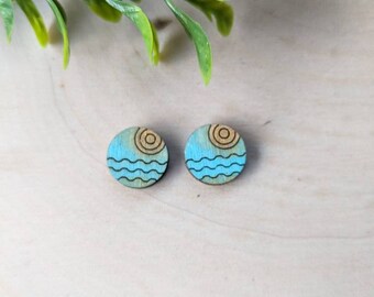 Wave Stud Earrings: Birch Wood, Hypoallergenic Steel Posts