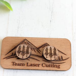 Laser-Cut Birch Wood Pine Tree Stud Earrings: Mountain Scene Jewelry