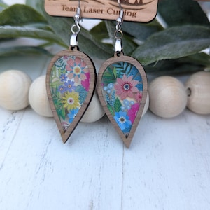 Floral Earrings, Acrylic Floral Jewelry, Wooden Florar Acrylic Earrings