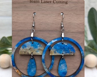 Blue Boho Geometric Dangle Earrings, Handmade Abstract Drop Earrings, Lightweight Statement Jewelry