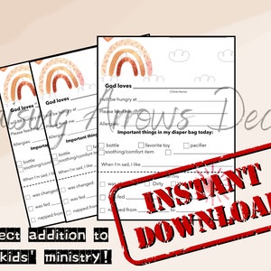 Kindergarten Informationsblatt, Kindergottesdienst, Säuglingsinfoblatt, Kirchendienst, Sonntagsschule, Kirchenkindergarten, Sofortiger Digitaler Download