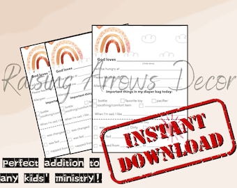 Hoja de información de la guardería, Ministerio de niños, Hoja de información infantil, Ministerio de la Iglesia, Escuela Dominical, Guardería de la Iglesia, Descarga digital instantánea