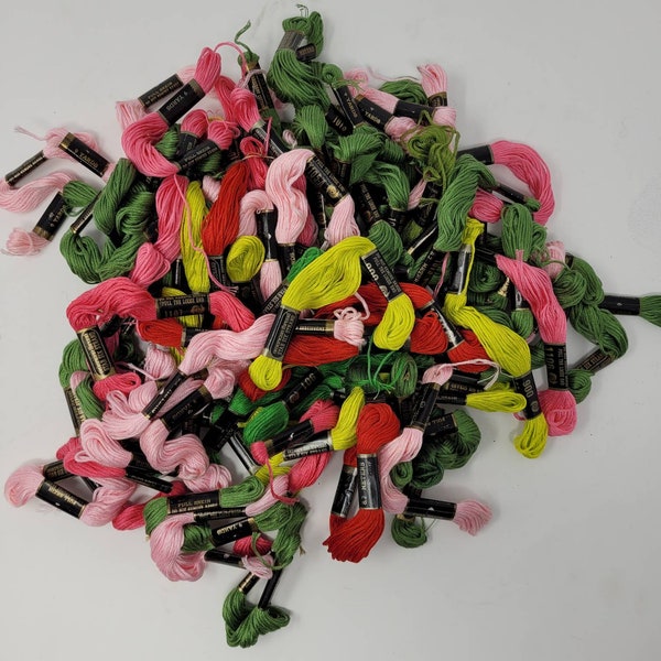 Lot of 25+ Misc. Embroidery Floss Vintage, 9 Yards Per Skein, Lots Of Greens And Pinks An Embroidery Dream Lot