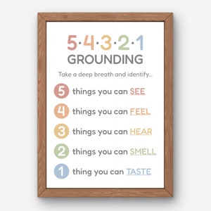 54321 Grounding Technique Poster, Grounding Poster for Kids, Grounding PDF, Grounding Exercise Printable, Self Care Mental Health Poster