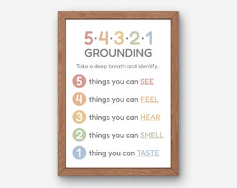 54321 Grounding Technique Poster, Grounding Poster for Kids, Grounding PDF, Grounding Exercise Printable, Self Care Mental Health Poster