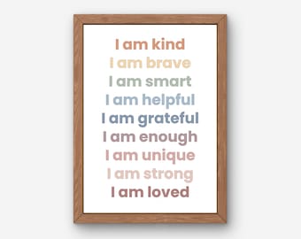 Affirmations Poster, Positive Affirmations for Kids, Classroom Poster, I Am Affirmations, I Am Kind Smart Loved, Affirmations Printable
