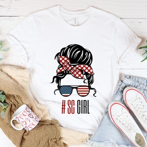 Personalized # State American Girl T-shirt, South Carolina Girl Tee, Trendy State Girl Top, American Girl Unisex Jersey Short Sleeve Tee