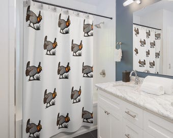 Cortina de ducha con diseño de gallinas de la pradera: decoración de baño con aves de caza