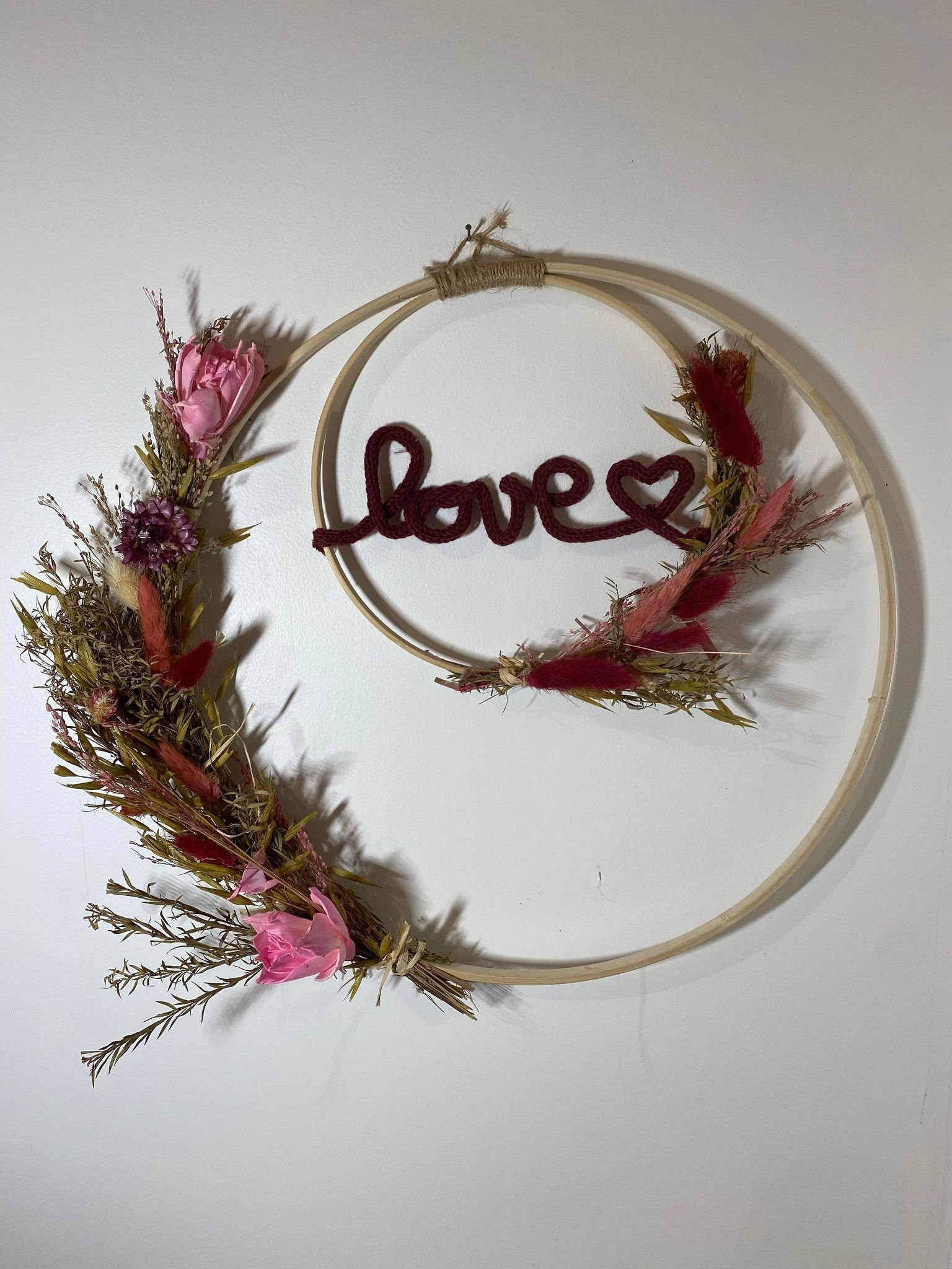 Double Cercle Mot Tricotin et Fleurs Séchées