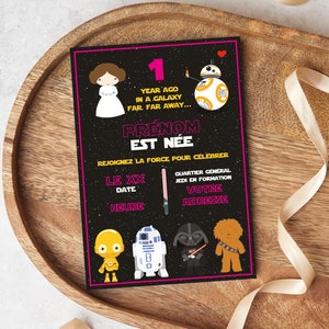 Invito di compleanno a tema Star Wars, personalizzato, compleanno, principessa, bambina, invito di compleanno, biglietto di compleanno,