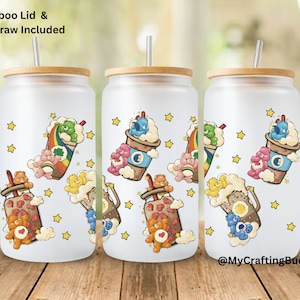 Adorable Bears 16oz Glass Tumbler for Animal Lovers, Cute and Playful Bears Glass Tumbler for Kids and Adults