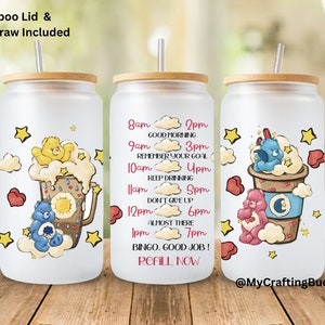 Adorable Bears 16oz Glass Tumbler for Animal Lovers, Cute and Playful Bears Glass Tumbler for Kids and Adults