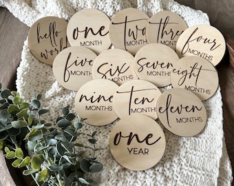 Baby Monthly Milestone Marker Disc for Baby, Wooden Baby Month Marker Cards