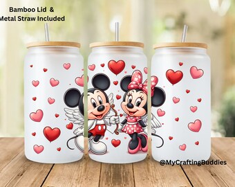Mickey and Minnie valentines glass can/Mickey and Minnie/ valentines glass can/ Valentine’s Day/ Disney valentines