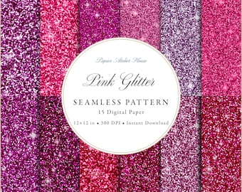 Pink Glitter Digital Paper | Seamless Sparkle Background | 15 Shimmer Textures for Scrapbooking & Design