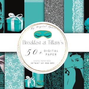 Breakfast at Tiffany’s Digital Paper Pack | 50+ Seamless Luxury Patterns | Rings, Lace, Glitter, Audrey Hepburn | Instant Download