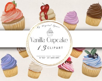 Watercolor Cupcake Clipart // Printable // Digital Scrapbooking // Food Clipart // Digital Collage