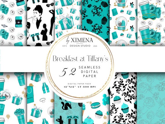 Breakfast at Tiffany's Seamless Digital Papers PNG / JPG