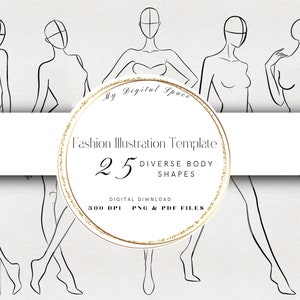 Modefiguren Pakket met 25 POSES-SJABLONEN • Afdrukbare pdf • PNG • Direct downloaden