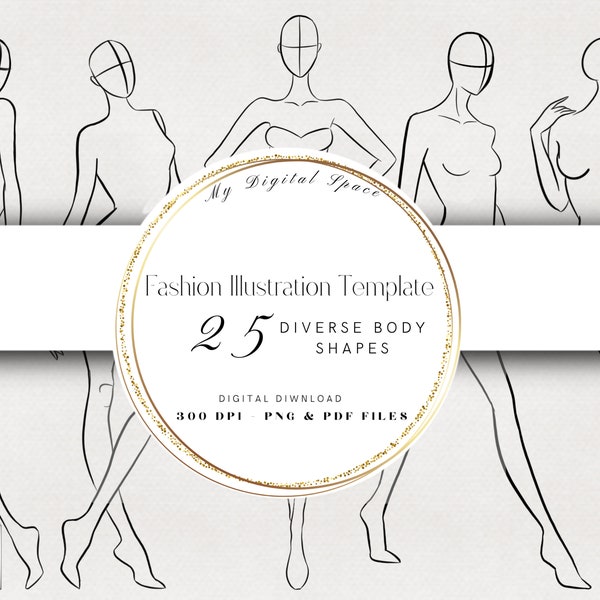 Fashion Figures 25 POSES TEMPLATES Pack •  Printable Pdf • PNG • Instant Download