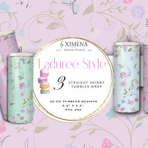 Diseño PNG para envoltorio de vaso Ladurée / Diseño delgado sin costuras de 20 oz / Estampado de macarons rosa y menta / Descarga para sublimación