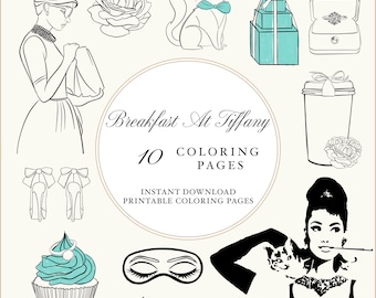 Dibujos para colorear de Desayuno con diamantes / Libro para colorear de Audrey Hepburn / PDFs y PNGs imprimibles / Descarga instantánea