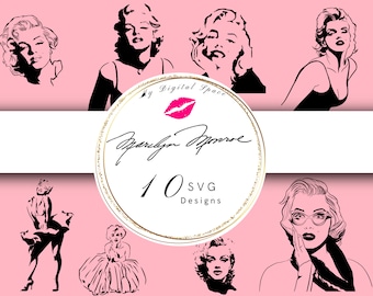 Marilyn Monroe SVG, Sublimation Marilyn Black and White Digital Clipart SVG, Bundle of 10 SVG files, Cricut, Clipart files, Instant Download