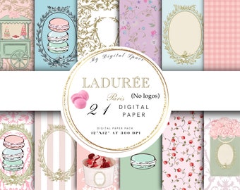 Ladurée Digital Paper (NO LOGO) , Download Digital Paper, Macarons, Pastel Digital Paper, French patisserie Scrapbook Paper, Commercial Use