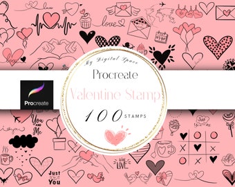 Procreate Love Stamps | Procreate Valentines stamps | Procreate hearts | heart stamps | Procreate doodles | doodle stamps | Commercial Use