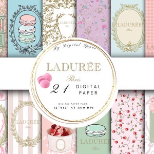 Ladurée-Inpiriertes Digital Paper Pack – 21 Pastell Macaron & Florale Designs | 12x12" Scrapbook Papiere | Sofortiger Download | Kommerzielle Nutzung