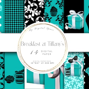 Tiffany inspiriertes digitales Papier | Audrey Hepburn, Macarons, Diamanten, Cupcakes | Sofort Download