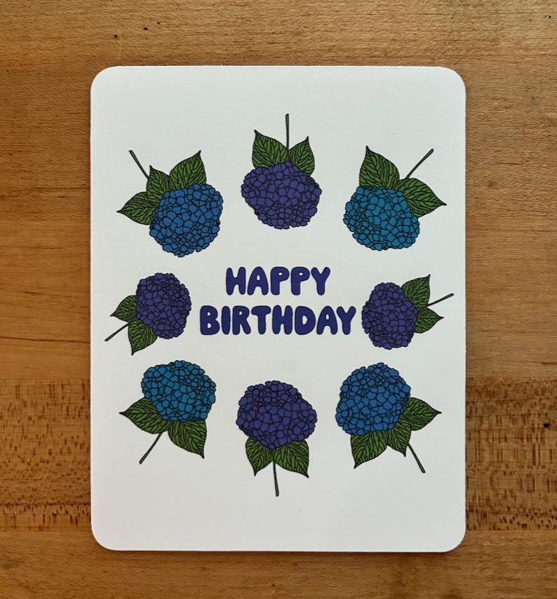 Happy Birthday Hydrangea Card - Etsy