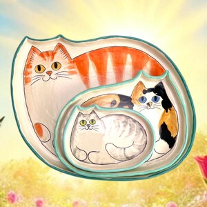 Nesting Cat Plate Set - Adorable Ceramic Cat Dishes | Handcrafted Cat-Shaped Plates for Decor or Serving | Charcuterie | Made in Texas