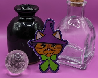 ADESIVO LUCENTE: Witch Kitty, adesivo carino e spettrale, Halloween