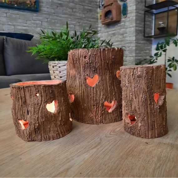 wood effect ceramic candle holder candlestick