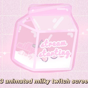 milky !  ~ animated screen package twitch stream * aesthetic * cottagecore  * cute * angel * kawaii * milk * pastel * pink * strawberry