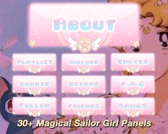 36 Magical Panels Sailor Girl Twitch  ~ package * anime * cat * luna * aesthetic * cute * magic * kawaii * moon * magical *  pink *